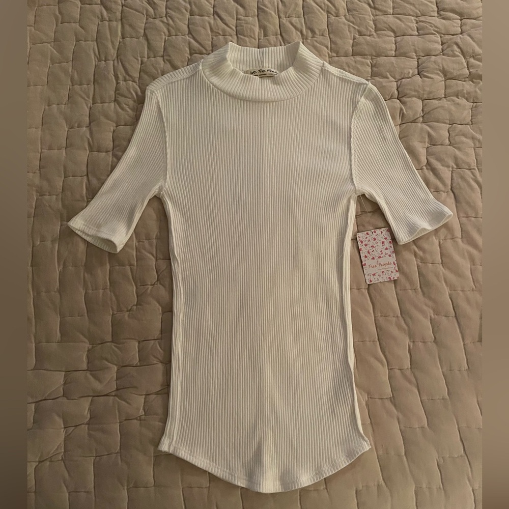 We The Free Cream Ribbed Short Sleeve Top